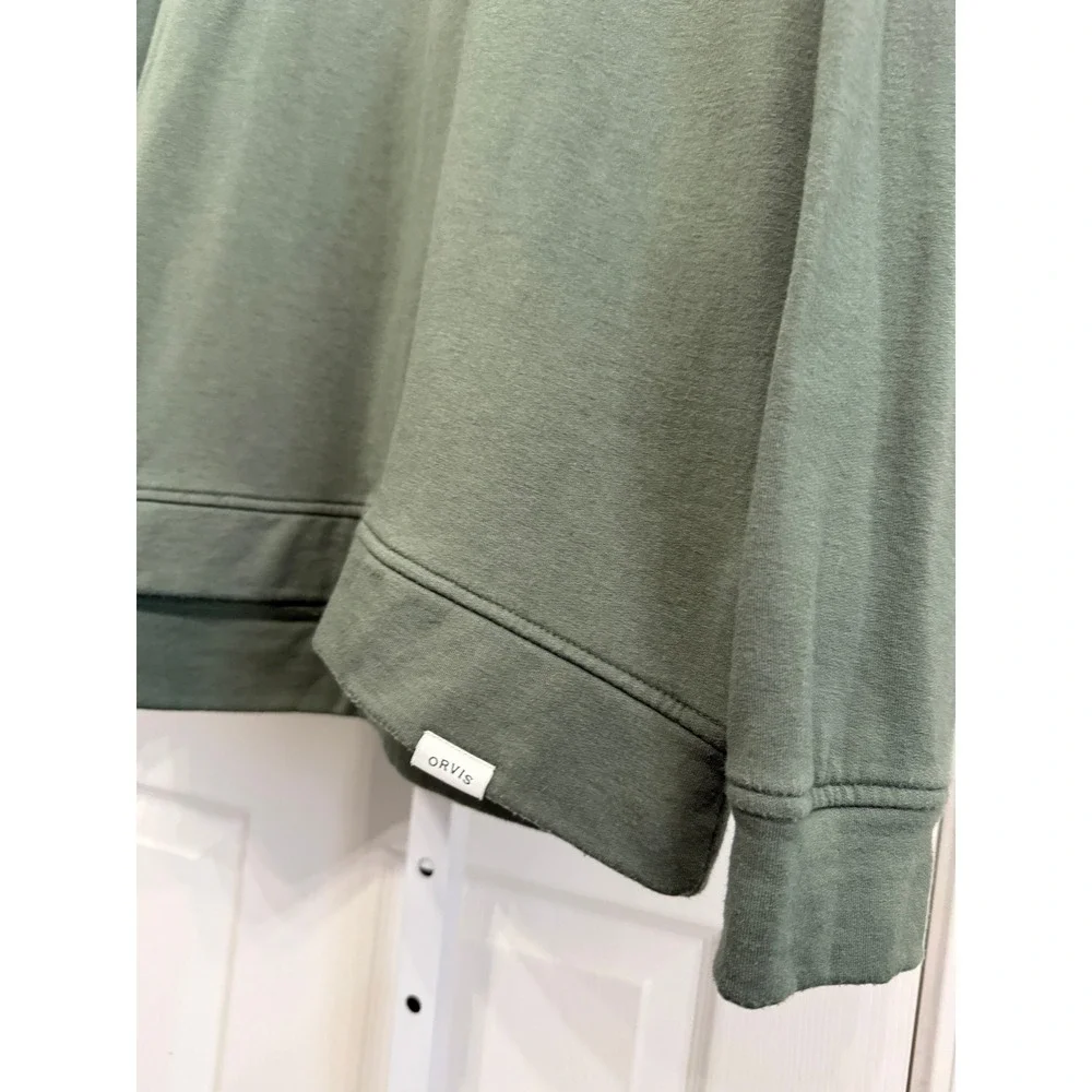 Orvis Women Olive Green Pull Over Sweater Size Small Crew Neck Long Sleeve